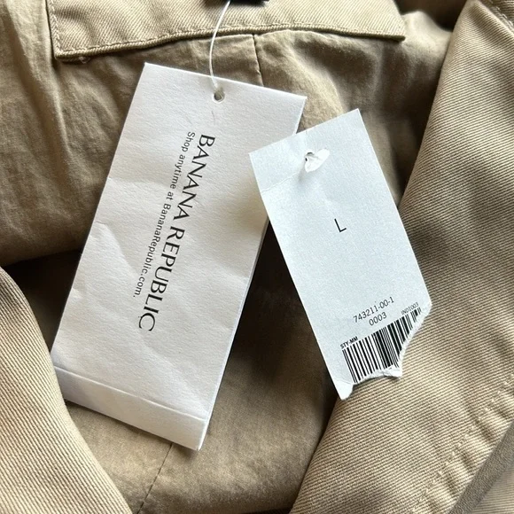 BANANA REPUBLIC Twill Utility Military Jacket Khaki Tan Womens Sz L NEW